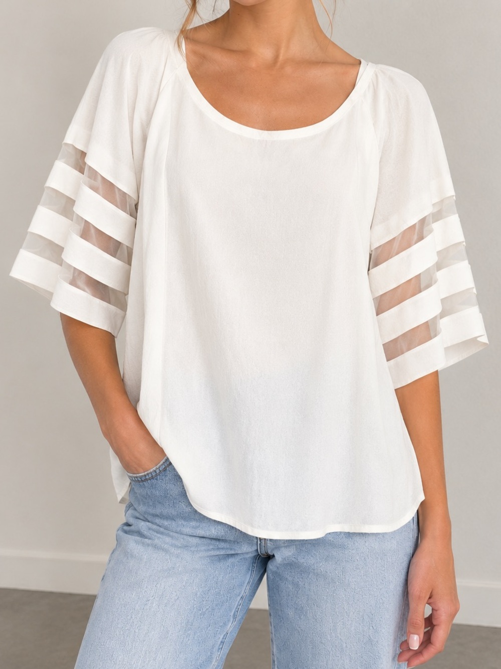 White Ruffle Sleeve Women's Top